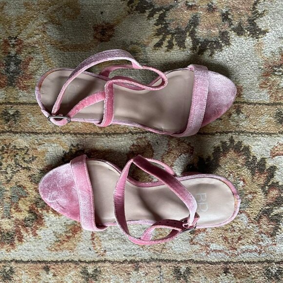 Bp | Bubblegum Pink "Lexy" Velvet Block High Heel Ankle Strappy Sandals | Size 9 - Picture 6 of 7